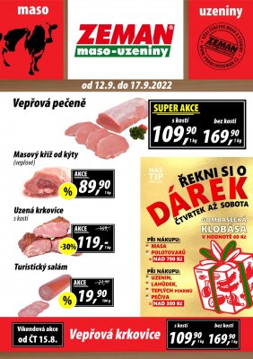 akční leták ZEMAN maso - uzeniny 12.9.2022-17.9.2022