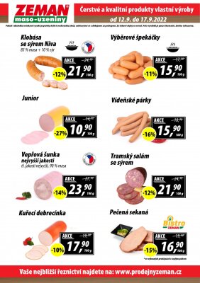akční leták ZEMAN maso - uzeniny 12.9.2022-17.9.2022