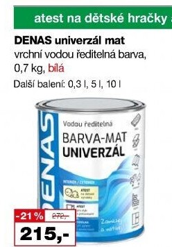 Vodou ředitelná vrchní barva Denas Uni Mat