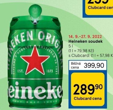 Pivo světlý ležák Heineken - soudek