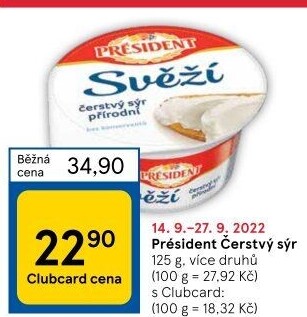 Svěží čerstvý sýr Président