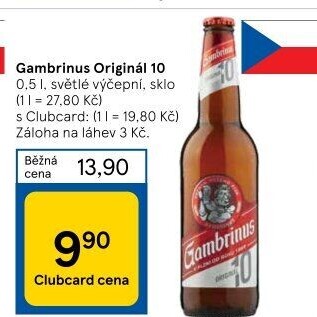 Pivo světlé výčepní Originál 10° Gambrinus