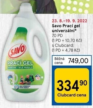 Prací gel bez chloru Savo