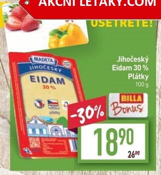 Sýr Eidam Jihočeský 30% Madeta