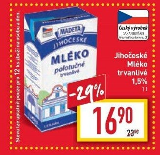 Mléko trvanlivé Jihočeské Madeta - 1,5% polotučné