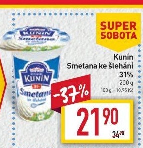 Smetana ke šlehání Kunín 31%