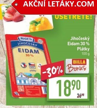 Sýr Eidam Jihočeský 30% Madeta