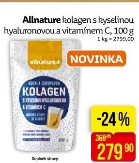 Doplněk stravy Kolagen s kyselinou hyaluronovou a vitamínem C Allnature