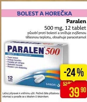 Tablety proti horečce a bolesti 500 Paralen