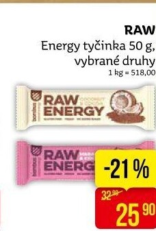 Tyčinka Bombus Raw bez lepku Energy