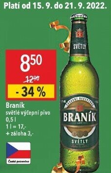 Pivo světlé výčepní 10° Braník