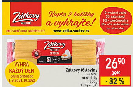 Těstoviny vaječné Zátkovy
