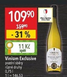 Víno Rulandské šedé Vinium Exclusive Velké Pavlovice - pozdní sběr