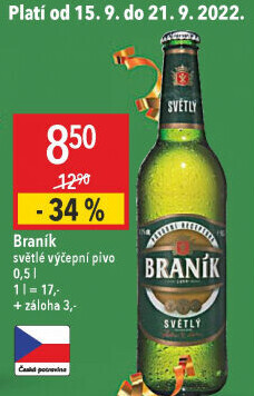 Pivo světlé výčepní 10° Braník