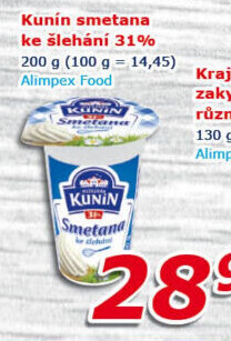 Smetana ke šlehání Kunín 31%