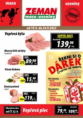 akční leták ZEMAN maso - uzeniny 19.9.2022-24.9.2022
