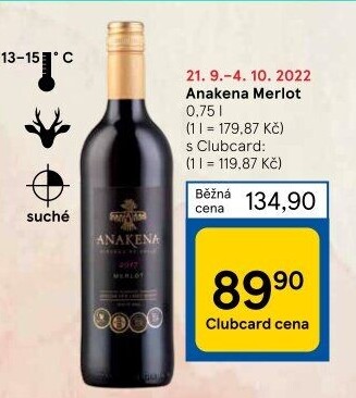 Víno Merlot Anakena