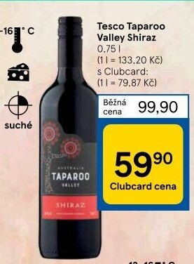 Víno Valley Shiraz Taparoo Tesco