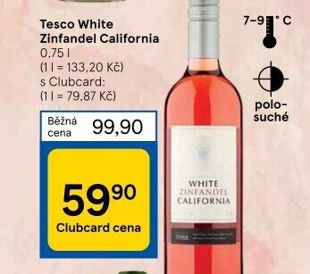 Víno White Zinfandel California Tesco