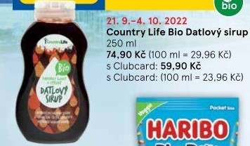 Datlový sirup bio Country Life