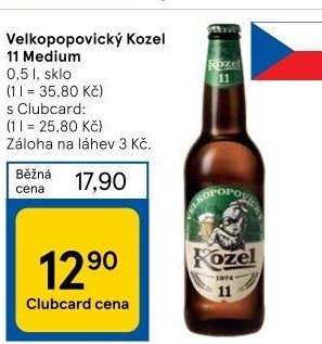 Pivo světlý ležák 11° Medium Velkopopovický Kozel