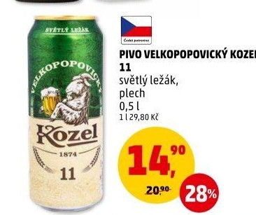 Pivo světlý ležák 11° Medium Velkopopovický Kozel