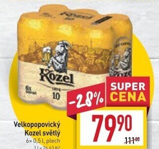 Pivo světlé výčepní 10°Velkopopovický Kozel