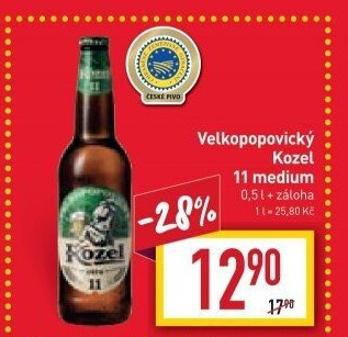 Pivo světlý ležák 11° Medium Velkopopovický Kozel