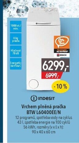 Pračka vrchem plněná Indesit BTW L60400EE/N