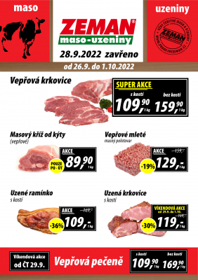akční leták ZEMAN maso - uzeniny 26.9.2022-1.10.2022