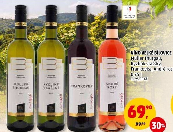 Víno Müller Thurgau Vinařství Velké Bílovice