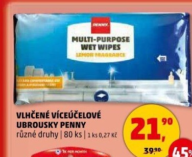Vlhčené víceúčelové ubrousky Penny