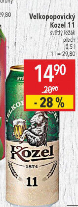 Pivo světlý ležák 11° Medium Velkopopovický Kozel