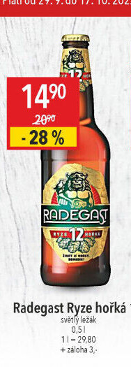 Pivo světlý ležák 12° Ryze hořká Radegast