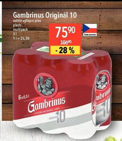 Pivo světlé výčepní Originál 10° Gambrinus