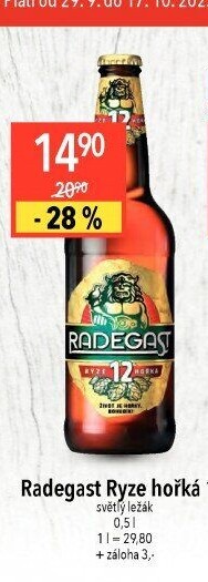 Pivo světlý ležák 12° Ryze hořká Radegast