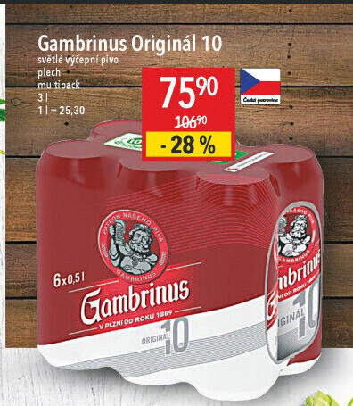 Pivo světlé výčepní Originál 10° Gambrinus
