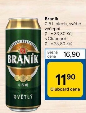 Pivo světlé výčepní 10° Braník