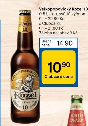 Pivo světlé výčepní 10°Velkopopovický Kozel