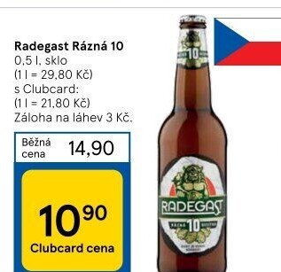 Pivo světlé výčepní Rázná 10° Radegast