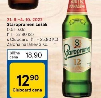 Pivo světlý ležák 12° Staropramen
