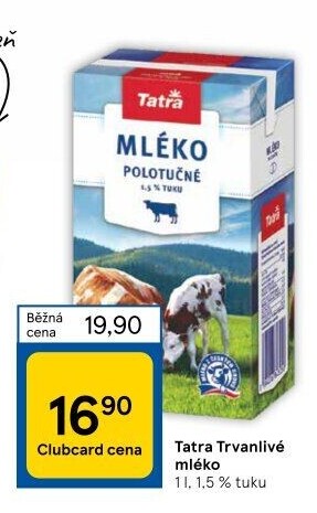 Mléko trvanlivé Tatra - 1,5% polotučné