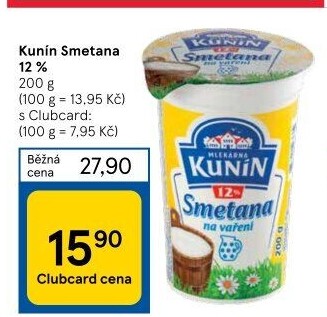 Smetana na vaření Kunín 12%