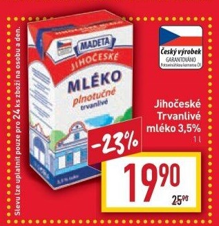 Mléko trvanlivé Jihočeské Madeta - 3,5% plnotučné