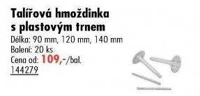 Talířová hmoždinka s trnem