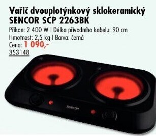 Vařič dvouplotýnkový sklokeramický Sencor SCP 2263BK