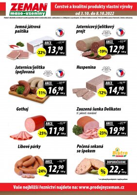 akční leták ZEMAN maso - uzeniny 3.10.2022-8.10.2022