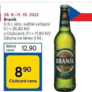 Pivo světlé výčepní 10° Braník