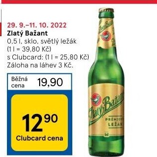 Pivo světlý ležák 12° Zlatý Bažant