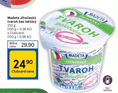 Tvaroh polotučný bez laktózy Jihočeský Madeta